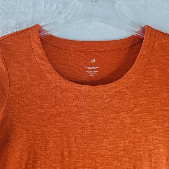J. Jill 100% Pima Cotton Slub Tee Scoop Neck Side Split Size M Petite Orange Top - Picture 3 of 9